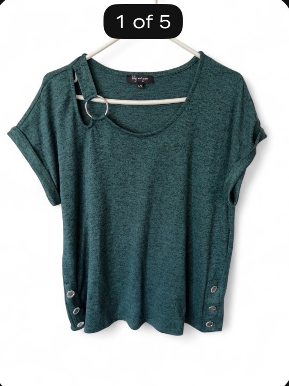 Lily Morgan Teal Short Sleeve Ring-Accent Tee